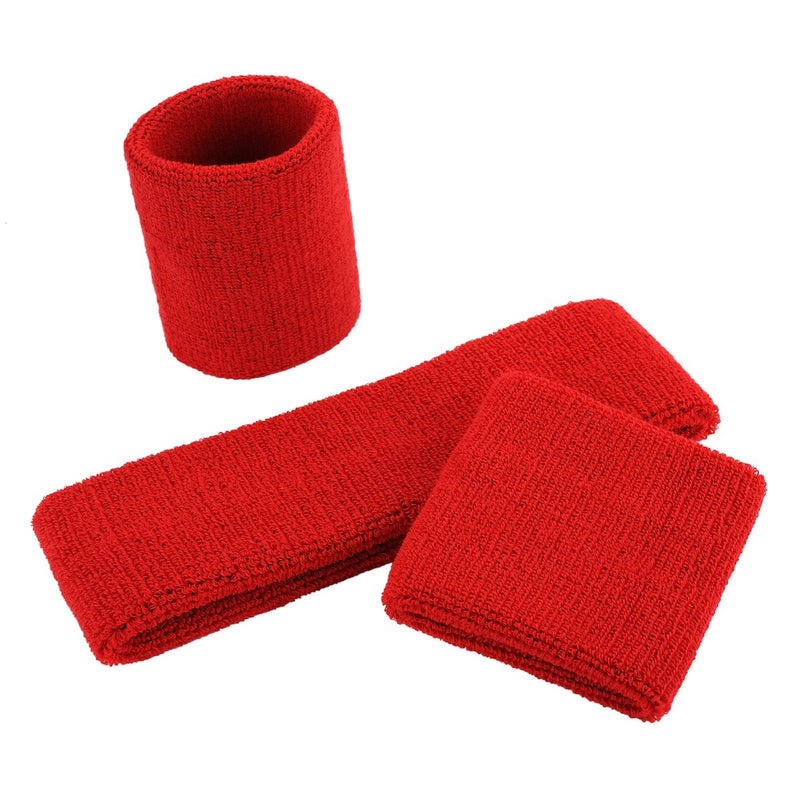ONUPGO Red Sweatband, Sports Headband Striped SweatbandsSet, Terry Cloth Wristband Athletic Exercise Basketball Wrist Sweatband and Headbands Moisture Wicking Sweat Absorbing Head Band - Image 2